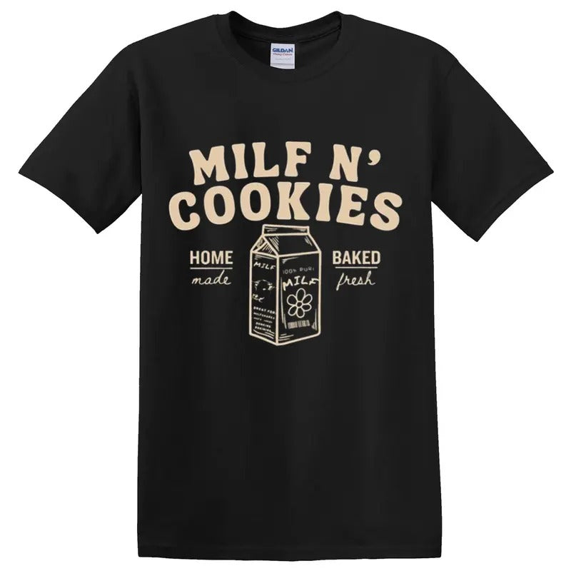 Milf n cookies Shirt stay at home milf T-shirt, Vintage 90s style top clothing, Unisex graphic Streetwear shirts