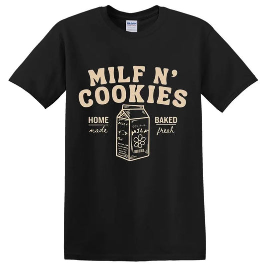 Milf n cookies Shirt stay at home milf T-shirt, Vintage 90s style top clothing, Unisex graphic Streetwear shirts
