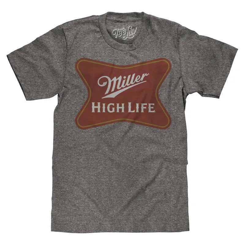 Miller High Life Gold Border Logo T-Shirt - Gray graphic tee