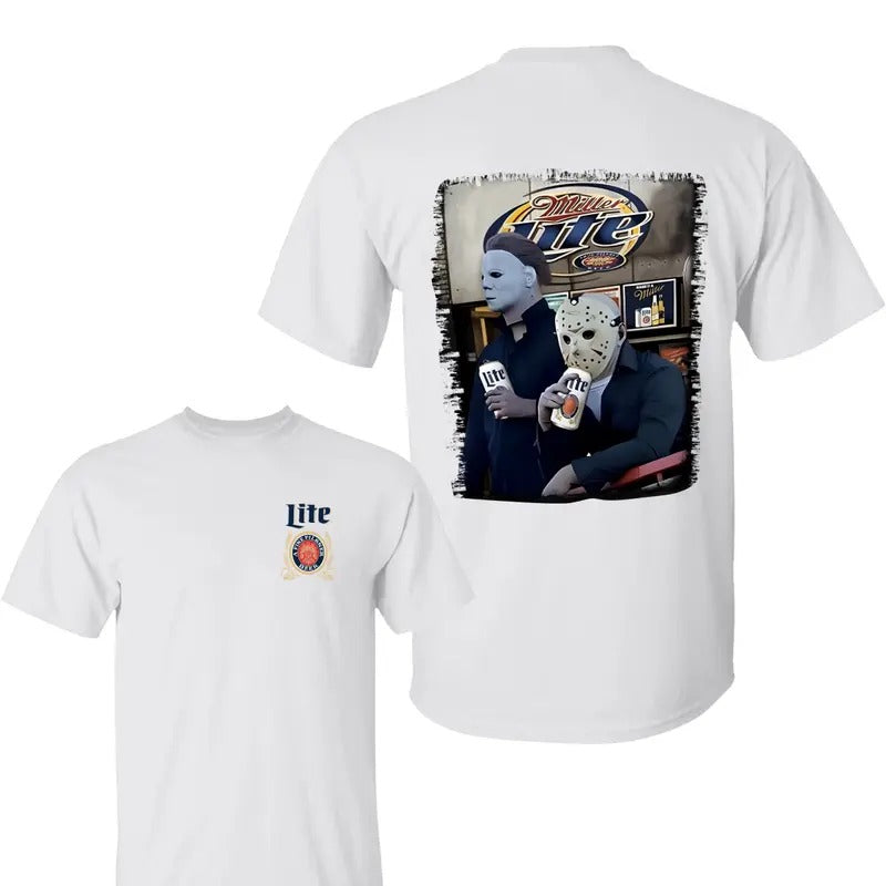 Miller Lite Michaael Myyers And Jasson Voorhees 2 Sided Tshirt - Sweatshirt- Hoodie, Miller Lite Shirt , Halloween Shirt, Horror Movie Sweatshirt, All Sizes, For Men, For Women