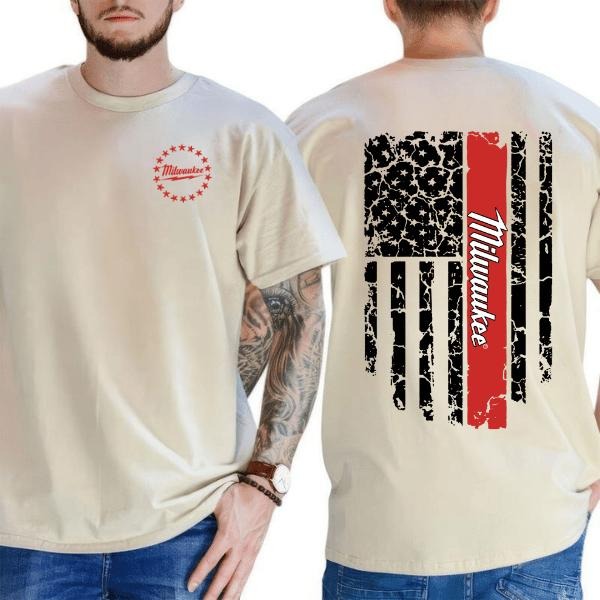 Milwaukee USA FLag 2 Sided Tshirt, Graphic Tees For Unisex, Y2k, Back to School, Soft Cotton Crew Neck, Classic Fit, Gift For Women for Men