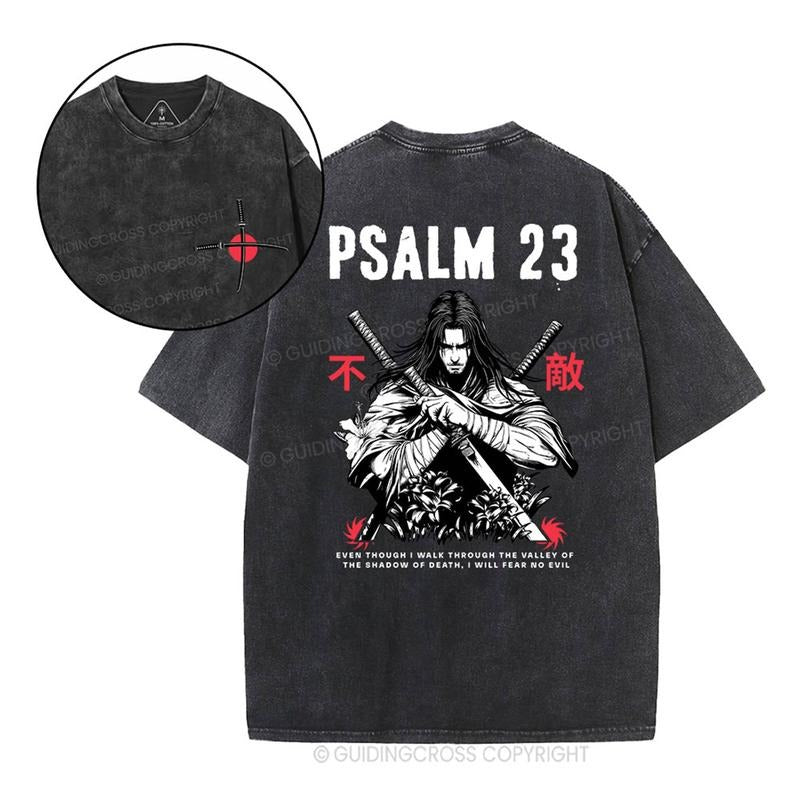 [ Mineral Wash ] Aesthetic Mens Anime Christian Washed TShirt Psalm 23 Jesus Graphic Washed Style Shirt