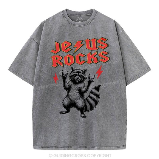 [ Mineral Wash ] Jesus Rocks Christian Washed Shirt Jesus Graphic Washed Style Shirt