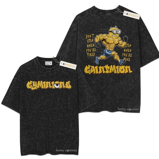 [ Mineral Wash ] Mini0n Gym, Gainzion Fan Lovers Streetwear & Washed Gym Style Shirt