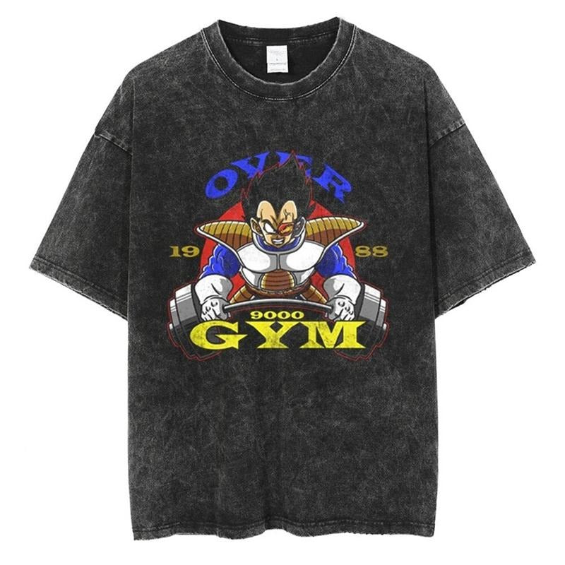 [ Mineral Wash ] Over 9000 Gym Vintage Tee Anime Fan Lovers Streetwear & Washed Gym Style Shirt