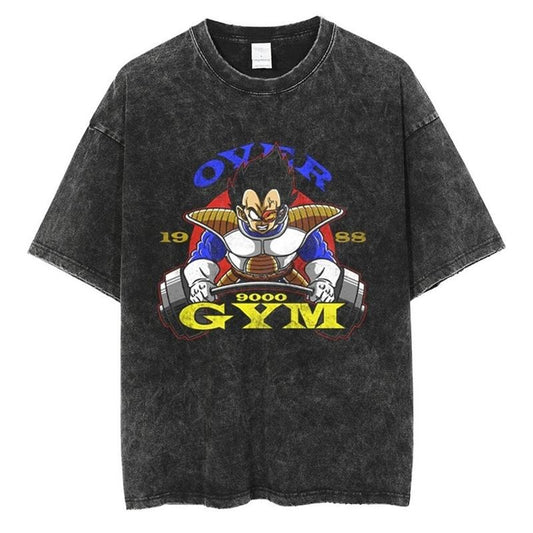 [ Mineral Wash ] Over 9000 Gym Vintage Tee Anime Fan Lovers Streetwear & Washed Gym Style Shirt