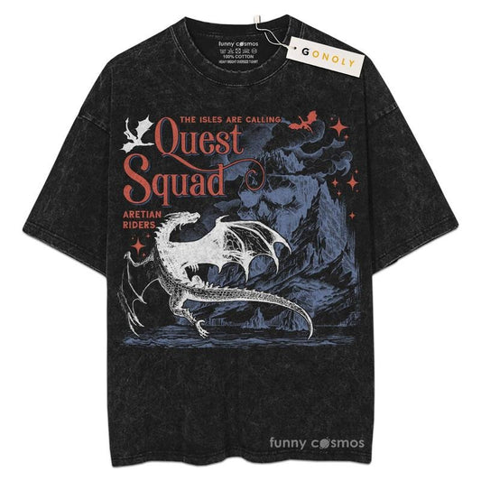 [ Mineral Wash ] Quest Squad, Onyx Storm Book, Fourth Wing For Fans Lover Book, Bookish, Graphic Washed Style Shirt