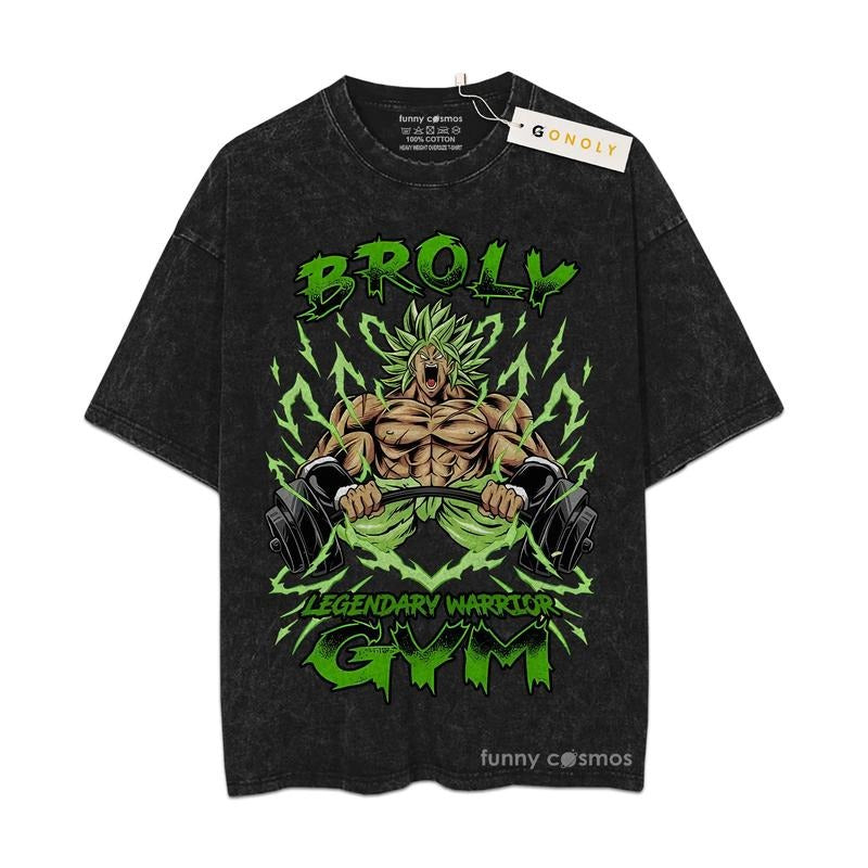 [ Mineral Wash ] Retro Broly Legendary Warrior Gym Tee Anime Fan Lovers Streetwear & Washed Gym Style Shirt
