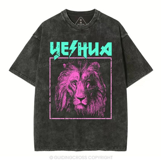 [ Mineral Wash ] Retro Lion Yeshua Christian TShirt Jesus Graphic Washed Style Shirt