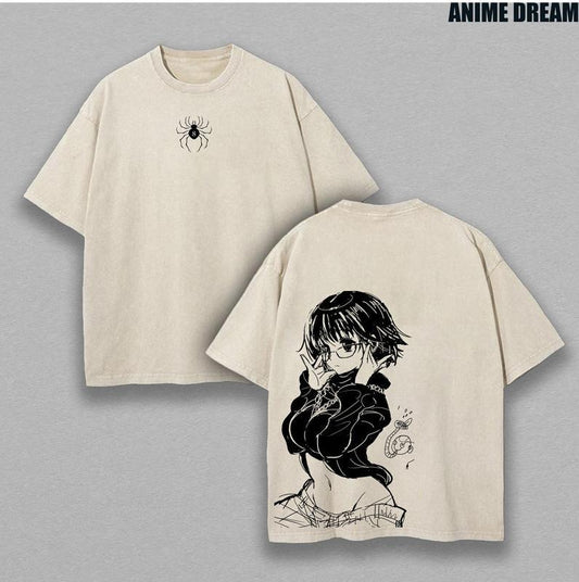 [ Mineral Wash ] Shizuku Hunter X Hunter Anime Double Printed Vintage Washed Tee Unisex Oversize Heavyweight Cotton TShirt For Anime Fans And Lovers