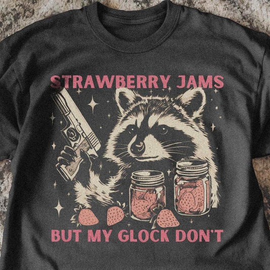 [ Mineral Wash ] Vintage Strawberry Jams Raccoon TShirt , Retro Trash Panda Tee , Funny Animal Pun Shirt , Raccon Meme Tee , Trendy Animal Lover Washed Gift
