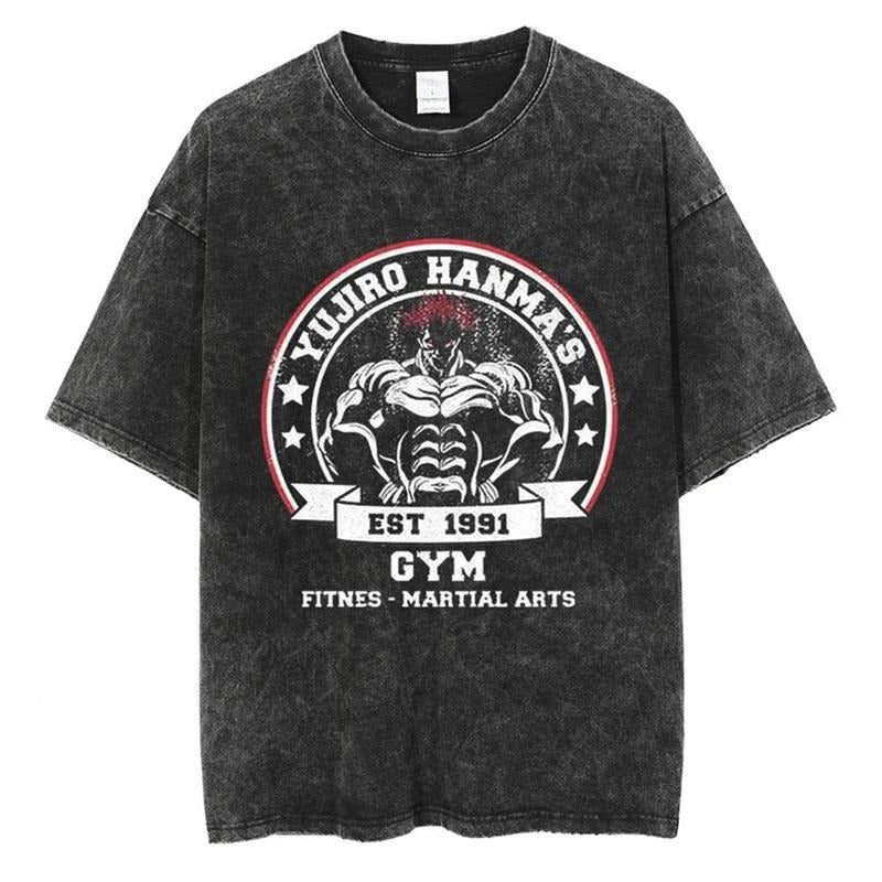 [ Mineral Wash ] Yujiro Hanma's Gym Vintage Tee Anime Fan Lovers Streetwear & Washed Gym Style Shirt