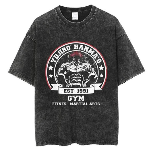 [ Mineral Wash ] Yujiro Hanma's Gym Vintage Tee Anime Fan Lovers Streetwear & Washed Gym Style Shirt
