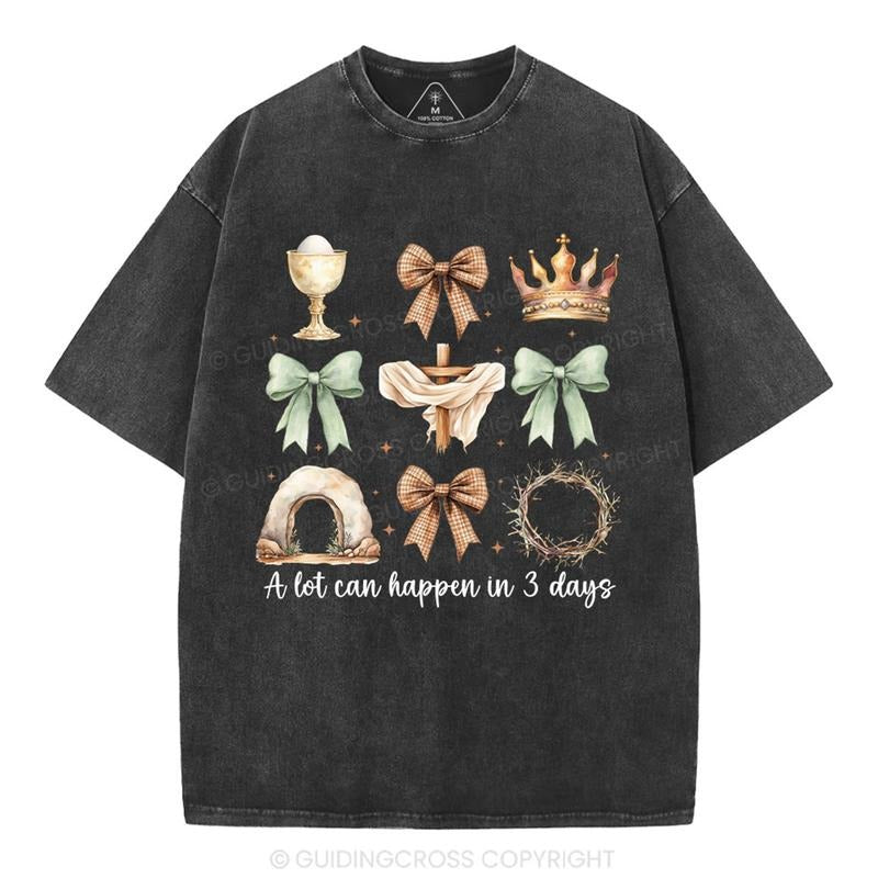 [Mineral Wash Shirt] A Lot Can Happy In 3 Days Christian Washed Shirt Jesus Graphic Style Shirt Crewneck Casual