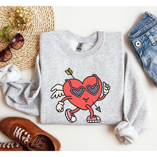 Mini Retro Heart Sweatshirt, Vintage Valentine's Day Sweatshirt, Crew Neck, Women's, Crewneck, Valentine's Day, Love, Heart, Cupid