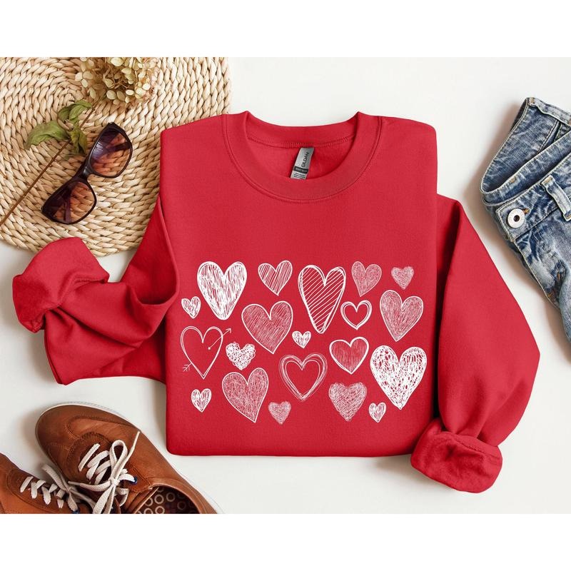 Mini Retro Hearts Sweatshirt, Vintage Valentine's Day Sweatshirt, Crew Neck, Women's, Crewneck, Valentine's Day, Love, Heart, Cupid