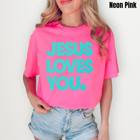 Mint Jesus Loves You PUFF Comfort Colors T-Shirt