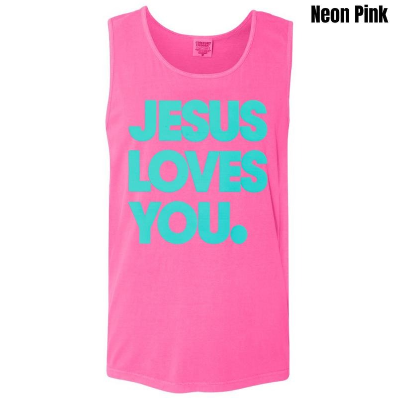 Mint Jesus Loves You PUFF Comfort Colors Tank Top