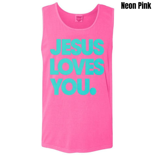 Mint Jesus Loves You PUFF Comfort Colors Tank Top