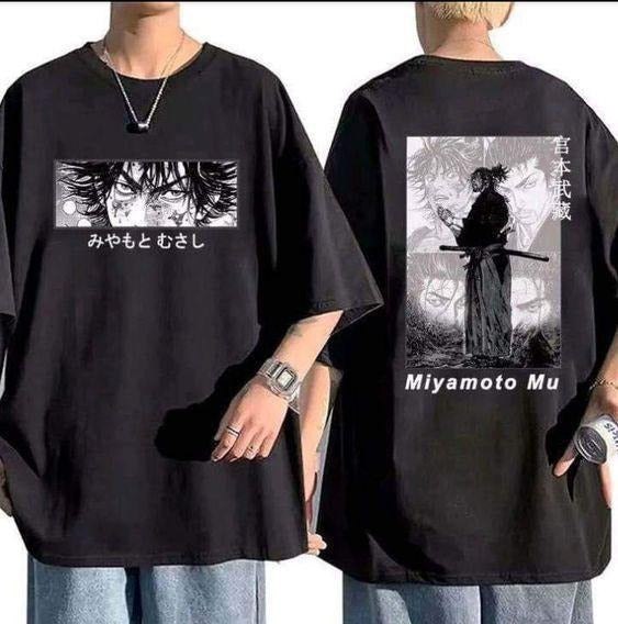 Miyamoto 2 sides shirt, Vagabond Manga Shirt, Musashi Miyamoto, Japanese Streetwear Unisex Vagabond Manga T-Shirt Miyamoto Musashi Anime Shirt Samurai Japanese Calligraphy with Sword Manga Anime T Shirt Adult Unisex Men Women Retro Design Tee Vintage Top.