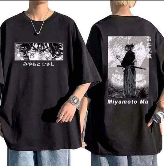 Miyamoto 2 sides shirt, Vagabond Manga Shirt, Musashi Miyamoto, Japanese Streetwear Unisex Vagabond Manga T-Shirt Miyamoto Musashi Anime Shirt Samurai Japanese Calligraphy with Sword Manga Anime T Shirt Adult Unisex Men Women Retro Design Tee Vintage Top.