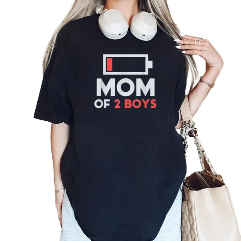 Mom Of 2 Boys Shirt, Gift For Mom From Son, Mothers Day Birthday Gift For Women T Shirt, Short Sleeve Crew Neck Top, Classic Streetwear