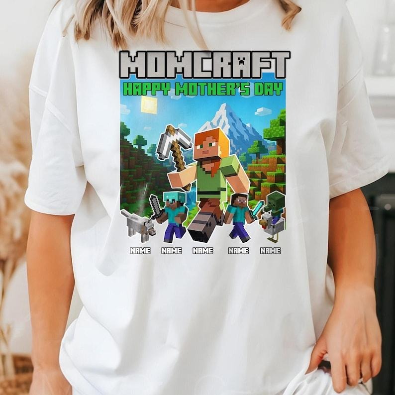 MomCraft T-shirt, Custom A Minecraft Movie Shirt, Chicken Jockey Gaming, Happy Mother's Day Gift, Trending Game Unisex Tee Casual