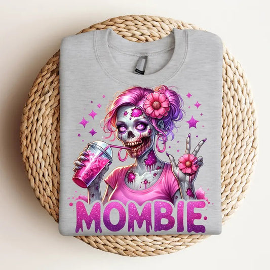 Mombie - Crewneck, Zombie Mom , Horror Lover, Funny Tee, Bright Graphic, Funny Apparel, Gift Idea, Relaxed Fit, Casual Apparel, Cute Top, Great with Jeans, All Seasons, Fun Style, Comfortable Shirt