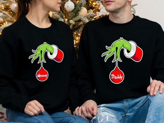 Mommy And Daddy Christmas Sweatshirt, New Parents Holiday Gift Outfit, Matching Family Christmas Hoodie, Couples Baby Announcement, Mama Dad To Be Sweater.