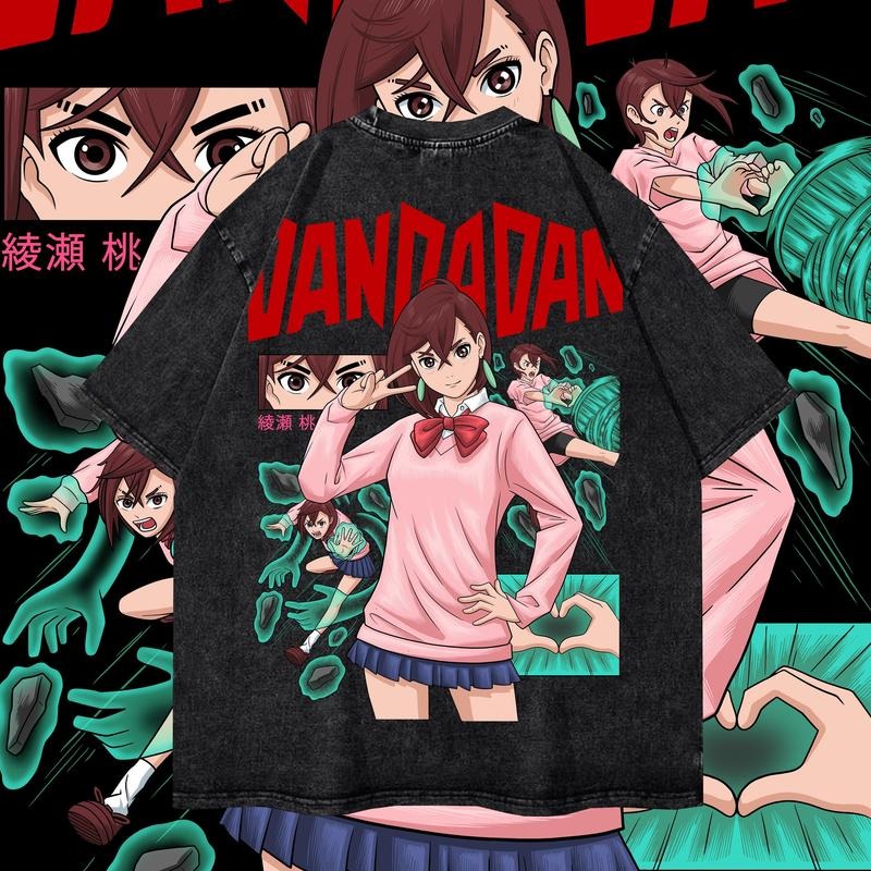 Momo Ayase Washed Oversized T-Shirt, Dandadan Anime Washed Heavy Cotton Special Graphic Tee
