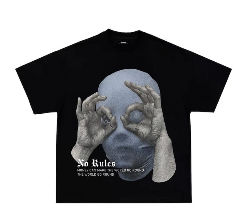 Money Make The World No Rules Style Big Face Rap Tee Shirt Y2K Fashion T Shirt Streetwear Retro