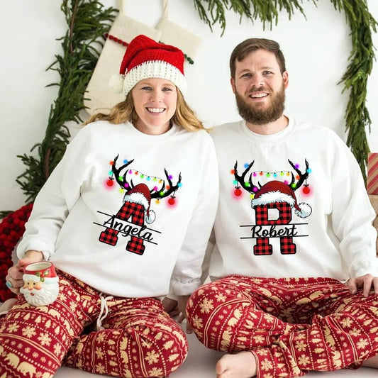 Monogrammed Family Christmas Sweatshirt, Womens Christmas Pajamas Sweatshirt,Christmas Monogram Shirt,Custom Christmas Shirt, Christmas Gift Womenswear Clothing Womenswear Clothing Suits Comfort Crewneck Long Sleeve