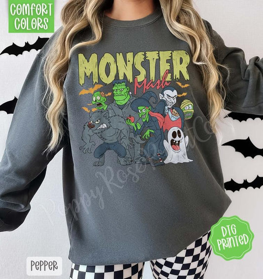 Monster Mash Comfort Colors Sweatshirt, Trendy Halloween Crewneck