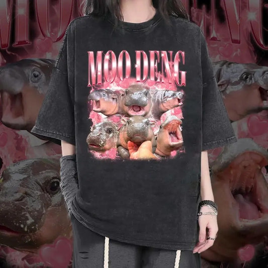 Moo Deng Bootleg Rap Shirt, Funny Bootleg Tee, Baggy Tshirt, Vintage 90s Graphic Tee, Funny Gift Idea, Cute Moo Deng Shirt, Meme Shirt