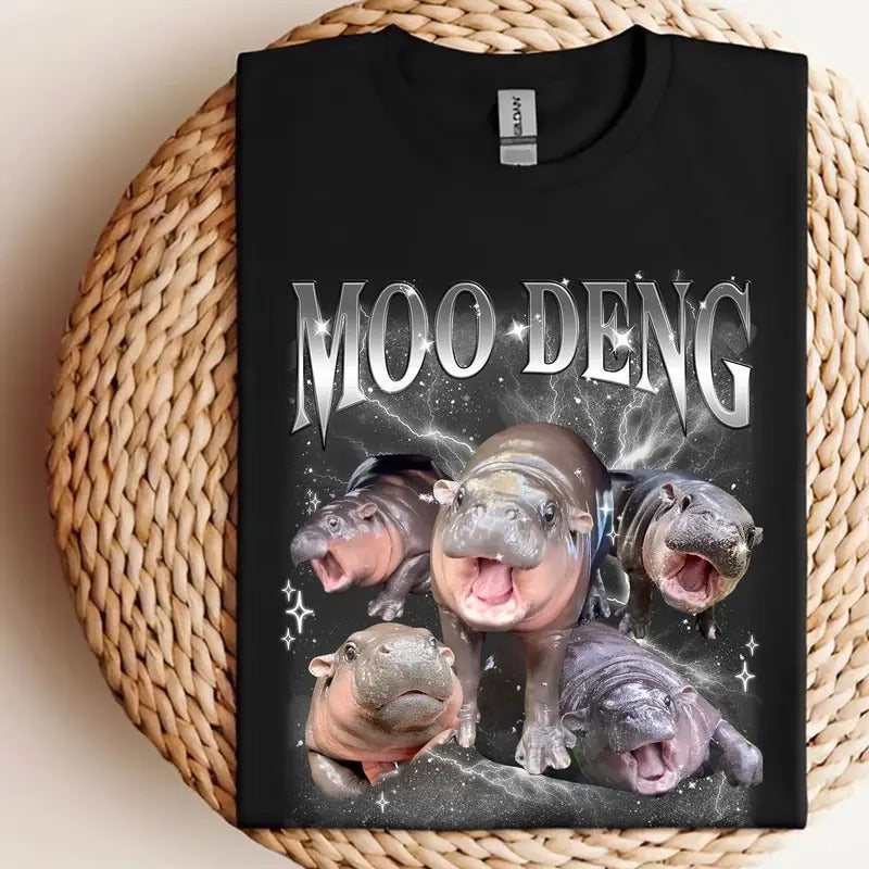 Moo Deng Meme Shirt Funny, I Love Moo Deng Tee, Moo Deng Fan Club Sweatshirt, Hippo Lover T-Shirt, Cute Baby Hippo Lover Gift Classic Cotton