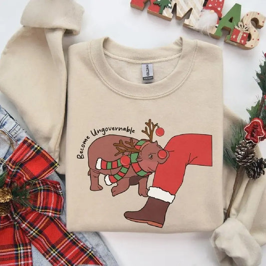 Moo Deng Shirt, Christmas Moo Deng Shirt,  Pygmy Hippo Moo Deng Christmas Shirt