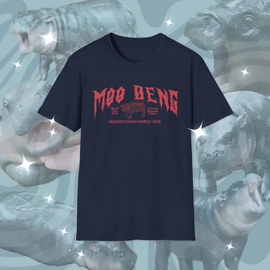 Moo Deng World Tour Metal Shirt | Retro Moo Deng Gift Unisex Softstyle T-Shirt