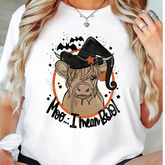 Moo I Mean Boo T-Shirt, Funny Ghost Shirt, Ghost Lover Tee, Country Fall Tee, Halloween Party Shirt, Fall Vibes Short Sleeve, Autumn T-Shirt.