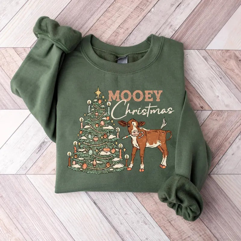 Mooey Christmas Sweatshirt, Western Christmas Sweater, Christmas Heifer Shirt, Xmas Cow Sweatshirt, Retro Western Christmas, Cow Christmas Sweatshirt, Vintage Christmas Heifer, Cows Sweatshirt, Christmas Crewneck Sweater, Christmas Gift