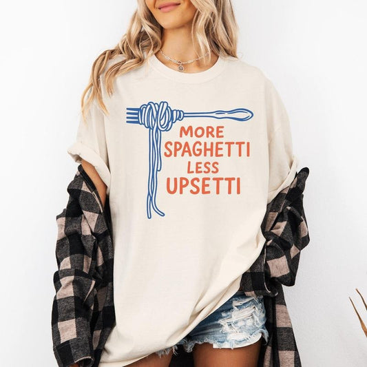 More Spaghetti, Less Upsetti, Funny, Cute, Pun, Comfort Colors T-Shirt, Women's Comfort Colors Tee