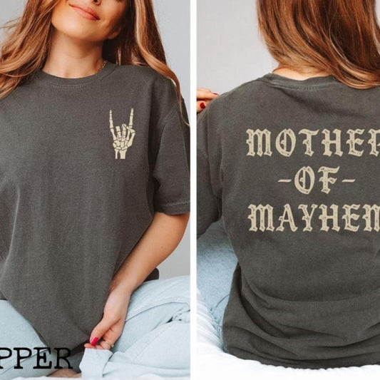 Mother Of Mayhem Mom Kids Matching Comfort Colors T-Shirt, Cool Mom Gift, Mama Girl, Mom boy Tee, Grunge Alternative Punk Rocker Wife Shirt
