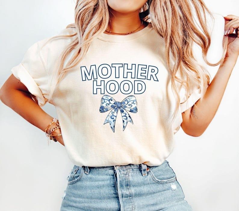 Motherhood Comfort Colors T-Shirt Cool Mom Club , Mother Hood Shirt, Coquette Blue Floral Mama Tshirt