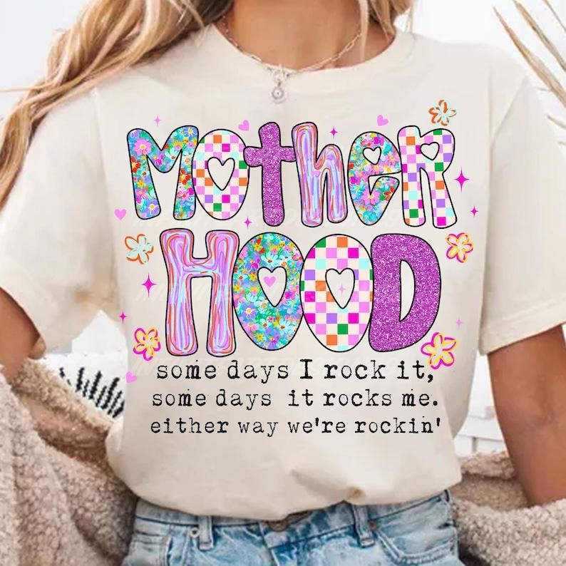 Motherhood Coquette Bow Checker Shirt, Neon Mother hood Shirts, Funny Mom Tee, Sarcastic Mama Retro , Mothers Day Gift, For Men, For Women