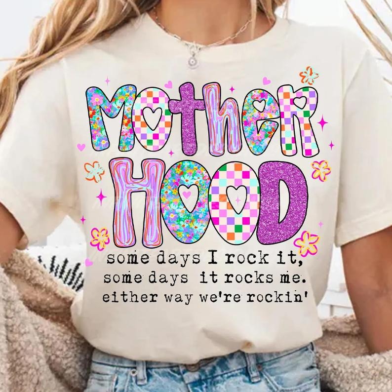 Motherhood Coquette Bow Checker Shirt, Neon Mother hood Tee, Funny Mom Tee, Sarcastic Mama Retro Shirt, Sassy Mothers Day
