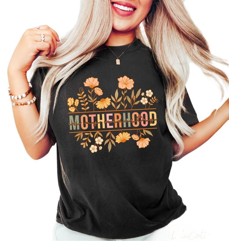 Motherhood Is My Ministry Shirt, Retro Floral Mom Shirt, Gift For Mom, Unisex T-Shirt, Gifts For Mama Mother Mommy From Son Daughter, Short Sleeve Tee Shirt, Presents For Mom, Gifts For Birthday