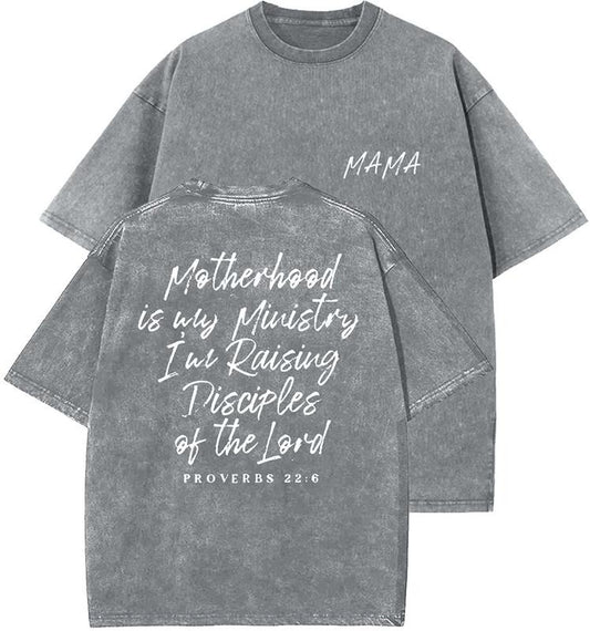 Motherhood Is My Ministry Unisex Washed T-Shirt, Christian Tshirts, Vintage 90s Graphic Tee, Gift Top Womenswear Cotton Mineral Color