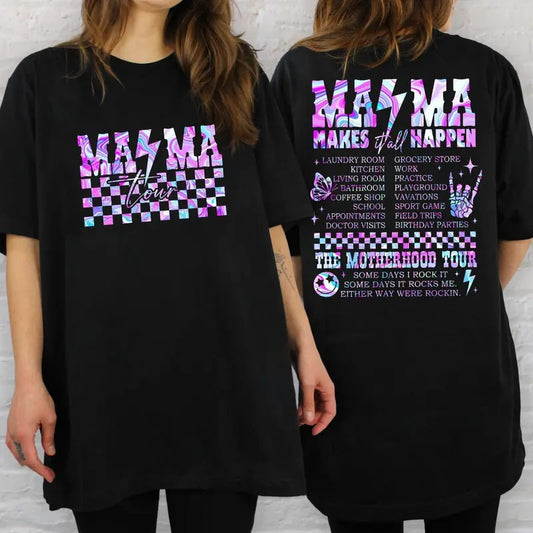 Motherhood Sometimes I Rock It Sometimes It Rocks Me Shirt, Double-Side Rock Shirt, Mama Tour Shirt, Mother's Day Shirt, Motherhood Tour Tee