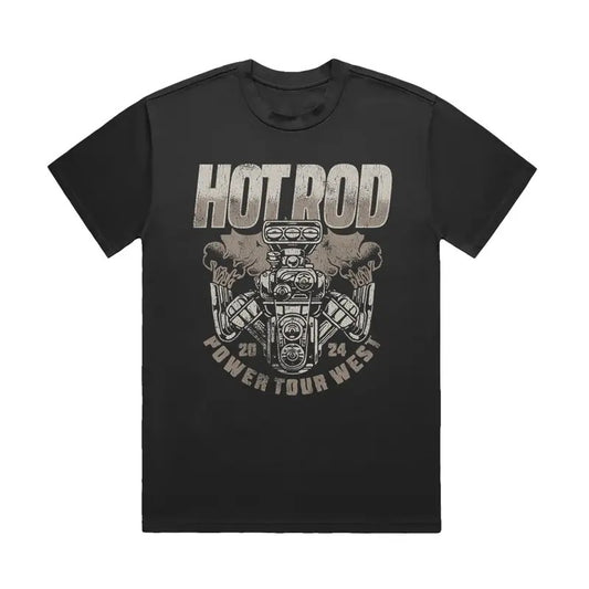 MotorTrend Hot Rod Power Tour West Engine T-Shirt - Classic Trucks Cotton Short Sleeve Crewneck Casual Graphic Top for Fans Menswear Dress Jeans graphic  tee