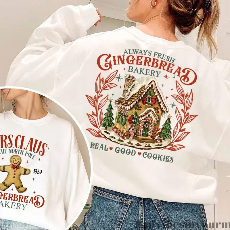 Mrs Claus' Gingerbread Christmas Sweatshirt,Retro Christmas Sweatshirt, Gingerbread Sweatshirt, Christmas Sweatshirt, Merry Christmas Sweatshirt, Sublimation Christmas Cookies Hoodie Hoodie Womenswear Sweaters Tops Pullover