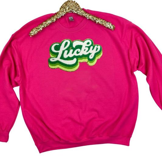 Multi Green Chenille Lucky Patch Sweatshirt